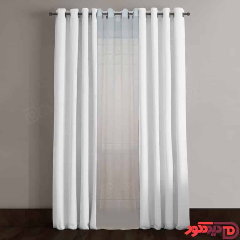 پرده پانچ سفید ساده با پارچه کتان ترک کد 65202