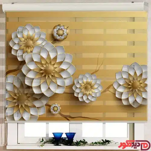 پرده زبرا گلدار سه بعدی سفید طلایی az-32