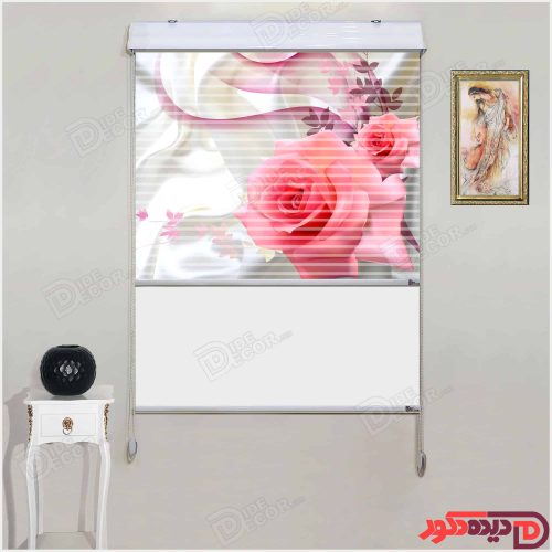 پزده دومکانیزه گل رز گلبهی با زمینه طوسی AZD-02