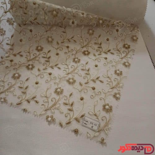 پرده شب و روز گل‌دوزی برجسته طلایی سفید کد GL11C - تصویر 3