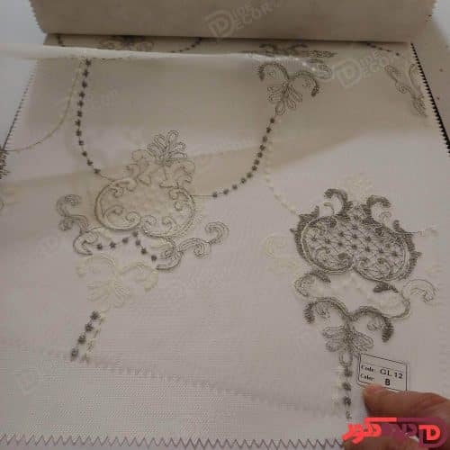 پرده شب و روز گل‌دوزی برجسته طوسی سفید کد GL12B - تصویر 2