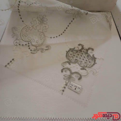پرده شب و روز گل‌دوزی برجسته طوسی سفید کد GL12B - تصویر 3
