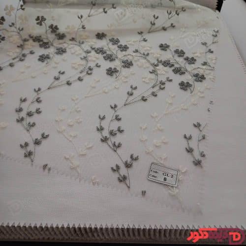پرده شب و روز گل‌دوزی برجسته طوسی سفید کد GL2B - تصویر 2