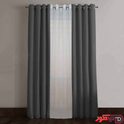 پرده پانچ کتان دودی زغالی طوسی تیره کد 9406