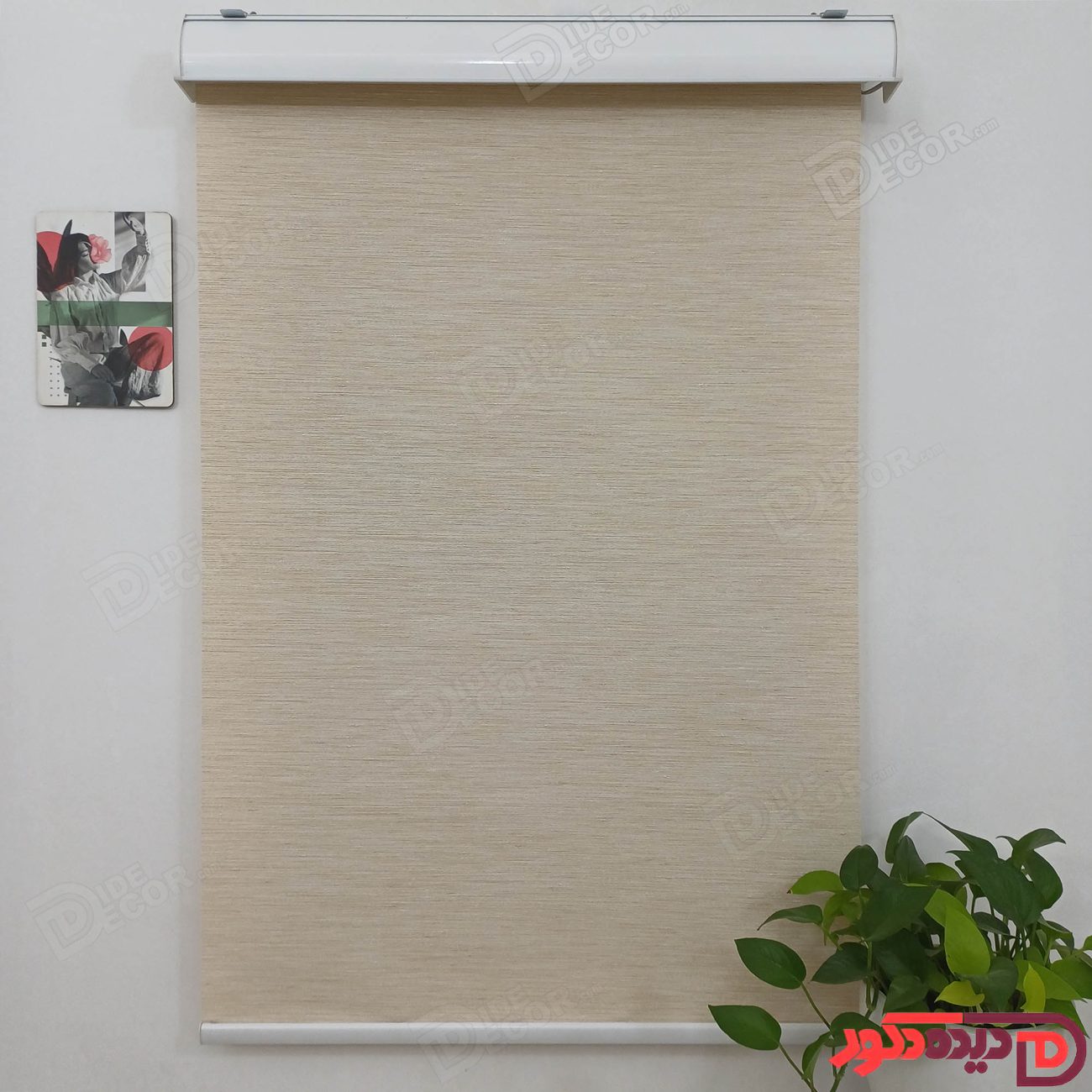 پرده شید رنگ کرم با خطوط سفید کد B1016-05
