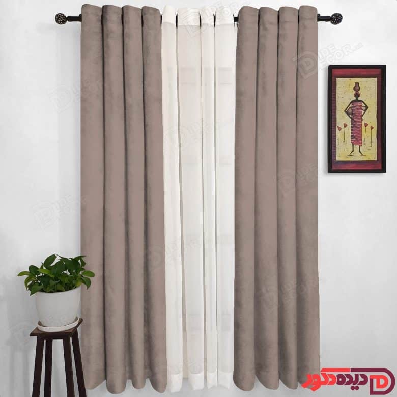 پرده پانچ جیر پتینه رنگ نسکافه ای تیره یا پژ مایل به طوسی کد 3279